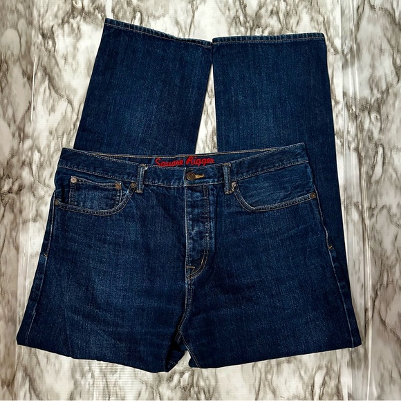 Lands End Square Rigger Men Sz 36 Button Fly Straight Med Wash Denim Blue Jeans - Picture 1 of 11